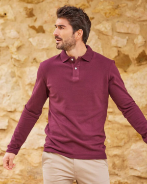 Polo Homme Manches Longues Bordeaux